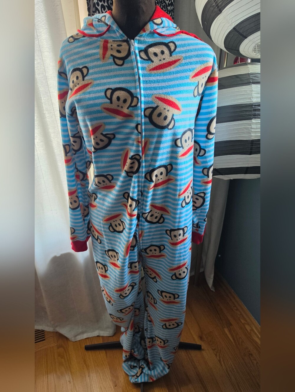 Paul Frank Blue Striped Monkey Print Fleece Onesie